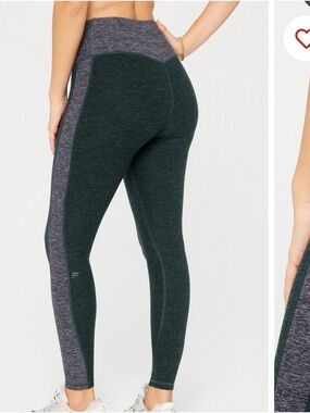 Fabletics Green and Gray Colorblock High-Waist Leggings